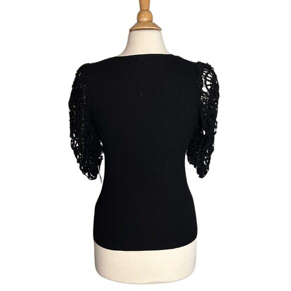 Grace+Karma Black Ribbed Blouse Fun Unique Balloon Sleeve Short Sleeve ZZ19 - Picture 2 of 6